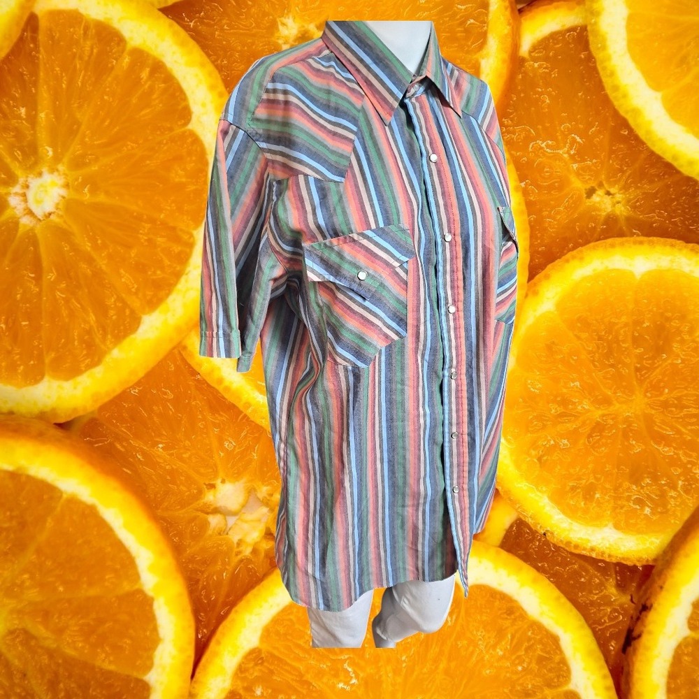 Ely Cattigam Western Striped Shirt Short‎ Sleeve Button Down Cowboy Mens Medium